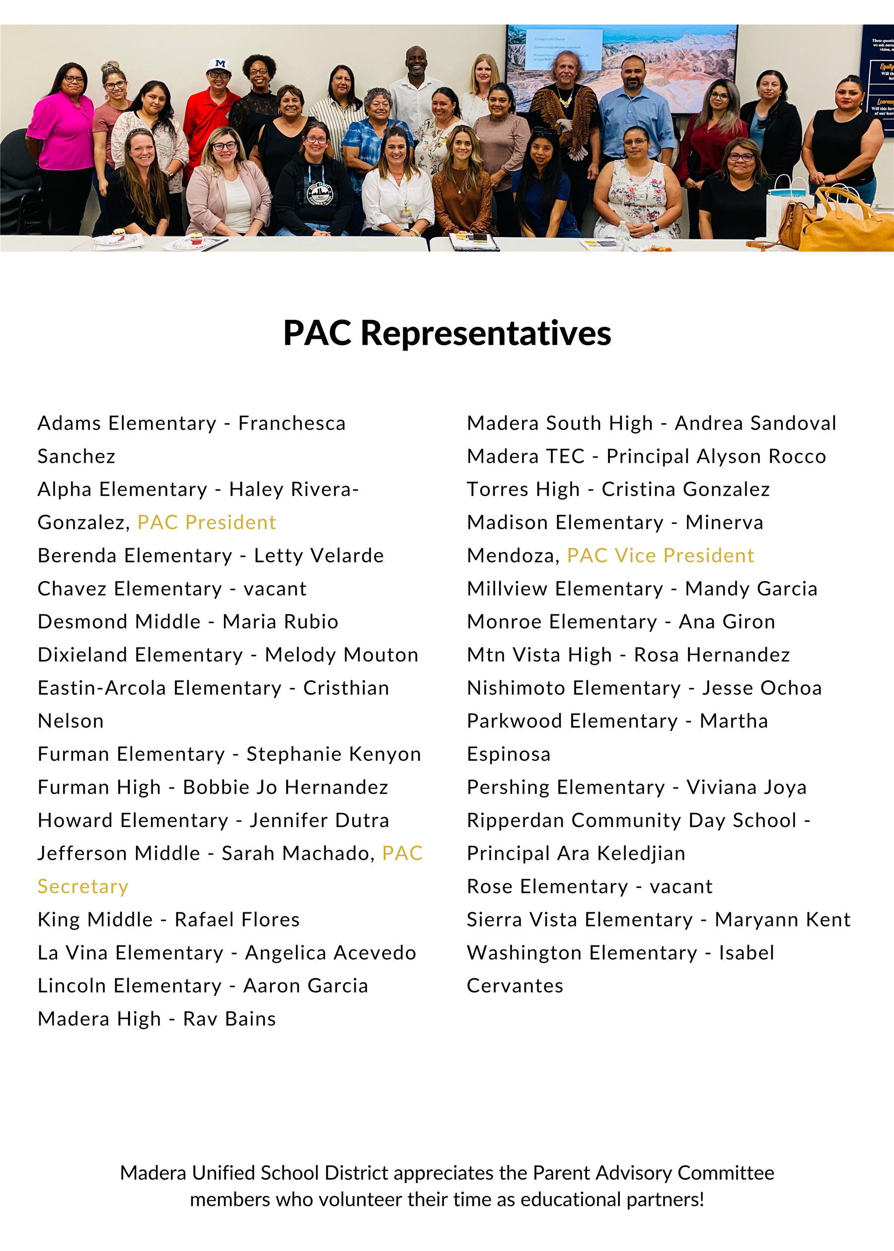 List of PAC Representatives List of PAC Representatives